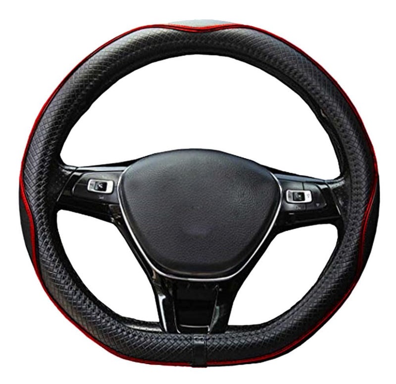 Mayco Bell Flat Bottom Steering Wheel Cover Anti-Slip,Safety,Soft,Breathable,Durable,Full Surround,Comfortable Grip Microfiber Leather (D-Shape,Black Red) - Image 2